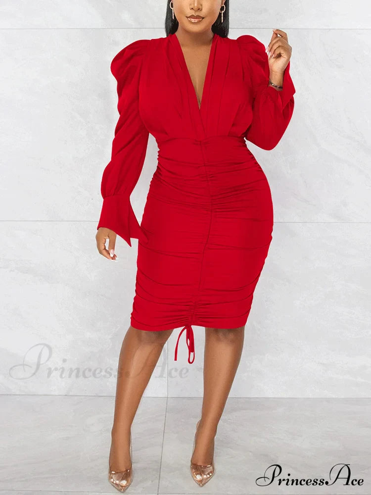 Deep V-neck Front Trendy Tie Mini Dress