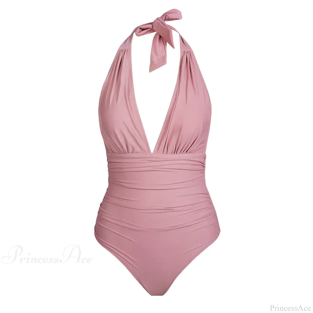 Deep V-neck Halter Backless One Piece Set