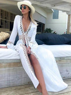 Deep V-Neck Hollow Out Bikini Cover Up
