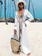 Deep V-Neck Hollow Out Bikini Cover Up