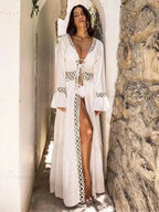 Deep V-Neck Hollow Out Bikini Cover Up