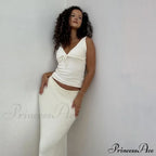 Deep V-Neck Stylish White Seam Top