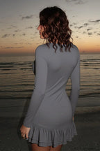 Deep V Sexy Long Sleeve Ruffled Slim Bodycon Mini Dress