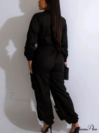 Deep V Shawl Collar Bishop Sleeve Jumpsuit
