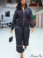 Deep V Shawl Collar Bishop Sleeve Jumpsuit