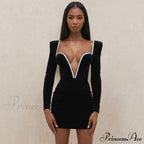 Deep Winter Neck V Gown with Diamante Crystal and Velvet Party Detail