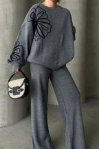 Casual Round Neck Knit Sweater with Pants Two Piece Set