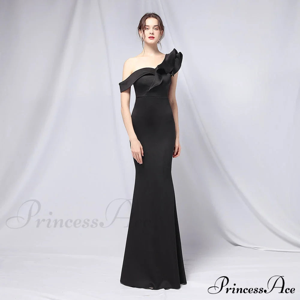 Delana Formal One Charming Shoulder Satin Dress