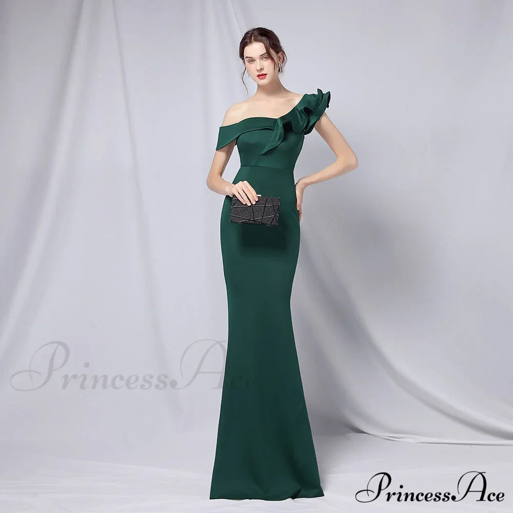 Delana Formal One Charming Shoulder Satin Dress