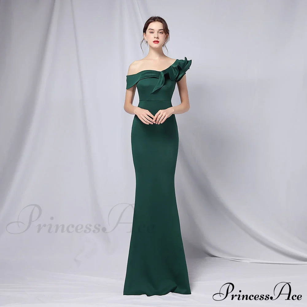 Delana Formal One Charming Shoulder Satin Dress
