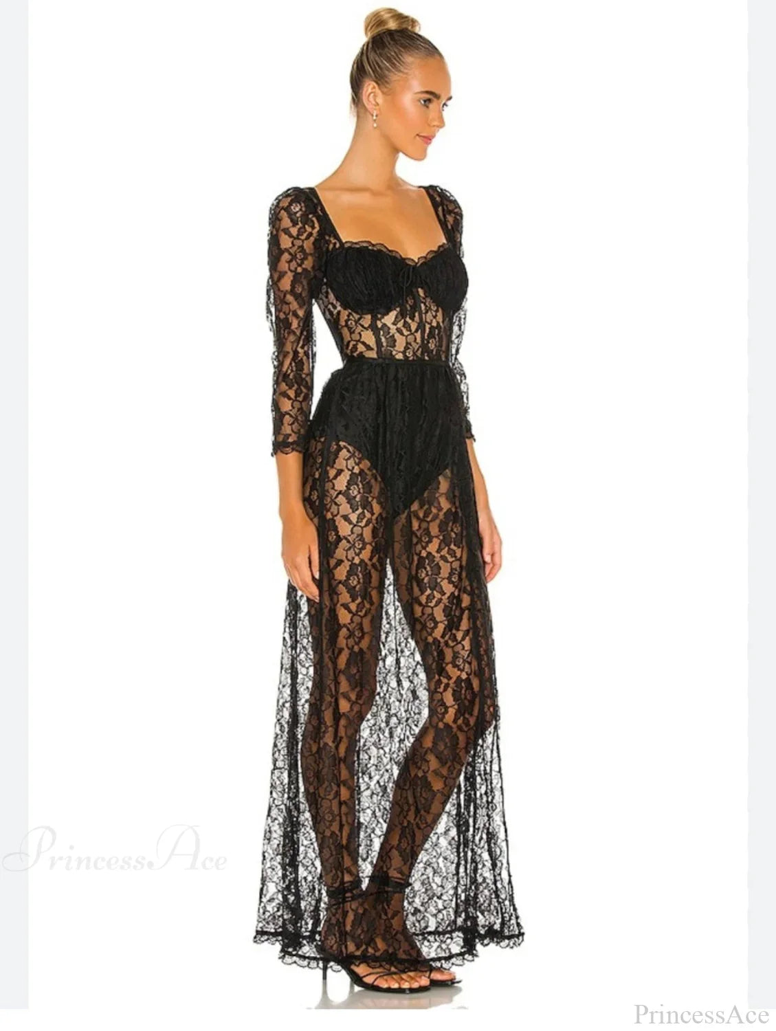 Delilah Sexy Lace Charming Split Maxi Dress