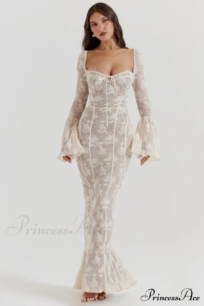 Delilah Vintage Cream Charming Lace Maxi Dress