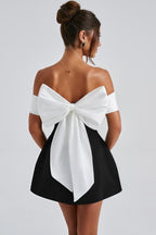 Deltly Black Bow Cross Asymmetrical Mini Dress