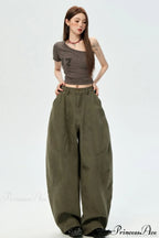Denim Curved Loose Straight Cargo Pants