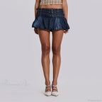 Denim Ruffle Buckled Belted Skirt
