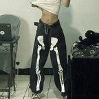 Design Baggy Waist Skeleton Streetwear Jeans Women's Vintage Low Casual Outfits
