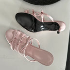 Design Flower Slippers Thin Narrow Band Summer Beach Party Low Heel Pump