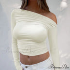 design Women's outer wear tops niche long-sleeved off-the-shoulder shirt