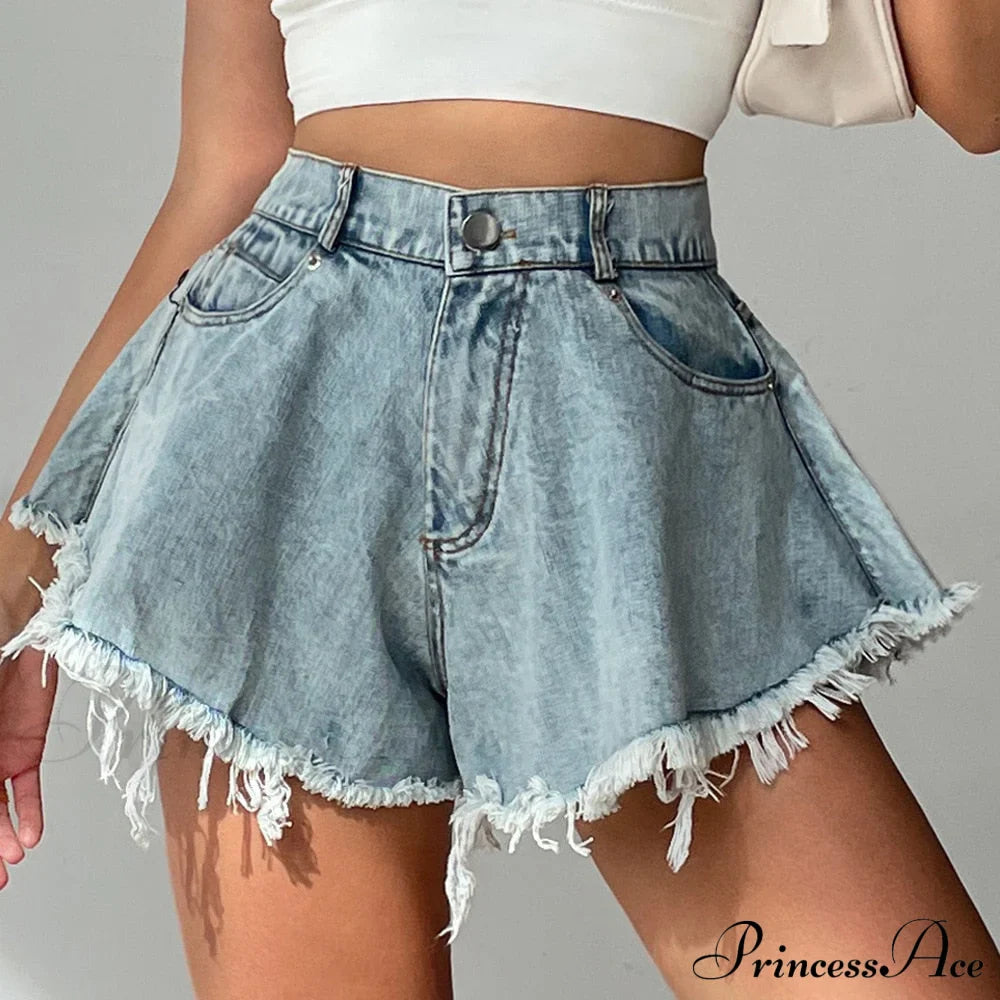 Detail and Tassel Shorts with Holes Sizes Women's Denim High - Waist S-XXL