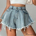 Detail and Tassel Shorts with Holes Sizes Women's Denim High - Waist S-XXL