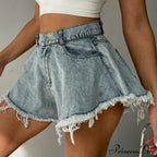 Detail and Tassel Shorts with Holes Sizes Women's Denim High - Waist S-XXL