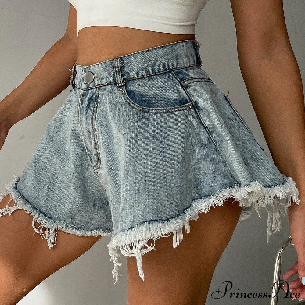 Detail and Tassel Shorts with Holes Sizes Women's Denim High - Waist S-XXL