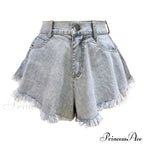 Detail and Tassel Shorts with Holes Sizes Women's Denim High - Waist S-XXL