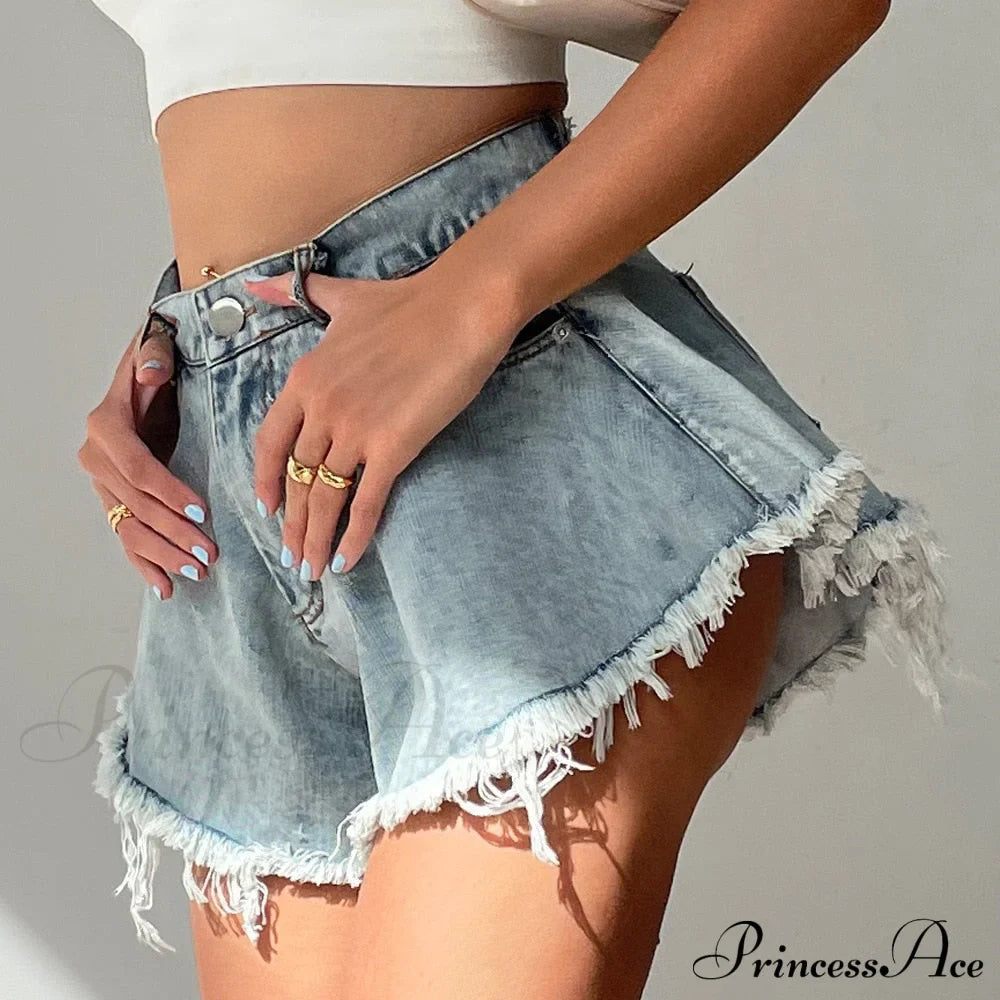 Detail and Tassel Shorts with Holes Sizes Women's Denim High - Waist S-XXL