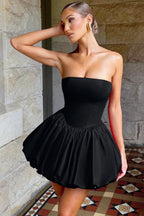 Strapless Tie Halter Puff Birthday Dress