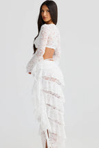 Lace Trim Layered Ribbon Tie Skirt Set