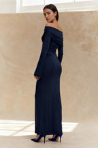 V Neck Long Sleeve Ruched High Waist Maxi Dress