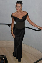 Off Shoulder Sheer Bodycon Maxi Graduation Party Dress