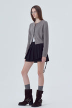 Button Front Crewneck Knit Top