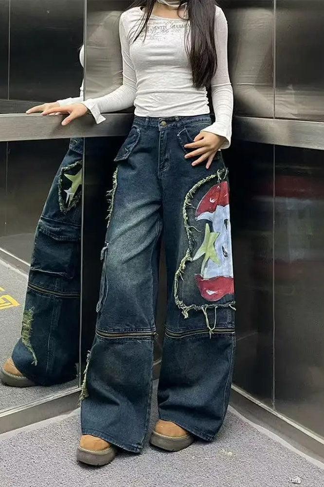Graffiti Print WideLeg Jeans