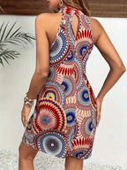 Irina Statement Printed Halterneck Dress Chic Silhouette Collection