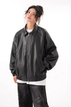 Vintage PU Leather Lapel Jacket