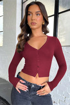 Y2K Ribbed Regular Shoulder Button Cardigan Sexy Crop Top