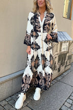 Gracie Paisley Print Button Up Bell Sleeve A-line Maxi Dress