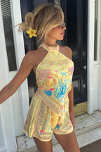 Chic Ethnic Print Halter Loose Two Piece Set