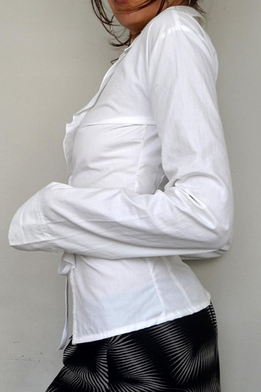 Sexy Deep V Ruffle Detail Blouse