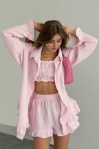 Ruffled Loose Casual Long Sleeve Three Piece Set