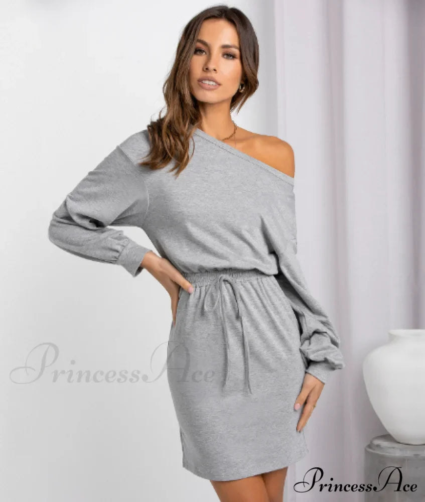 Diagonal Shoulder Fashion Skirt with Round Neck (Set of 2)