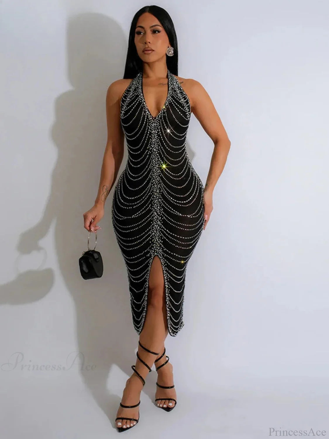 Diamond Halter Midi Party Dress