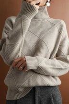 Diamond Pattern Turtleneck Loose Long-Sleeve Sweater