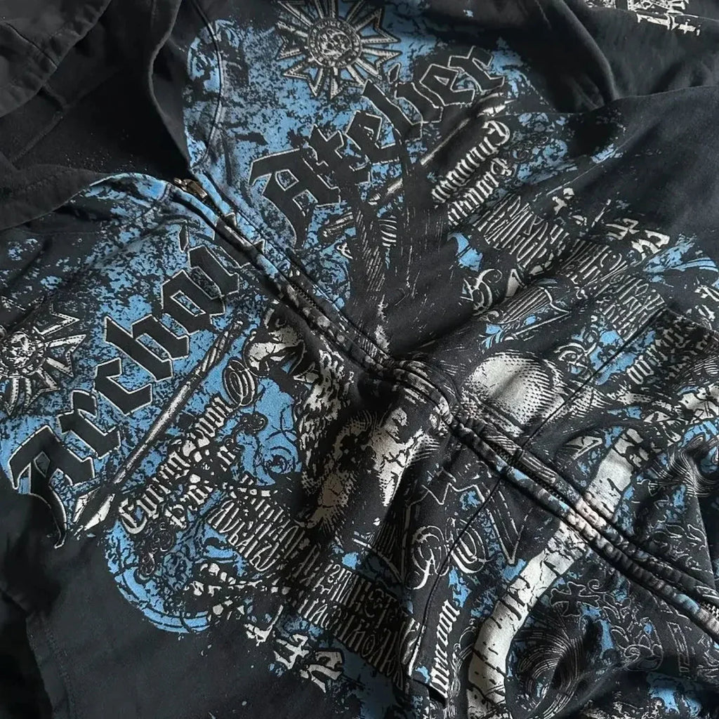 Distress Medieval Vintage Zip Hoodie