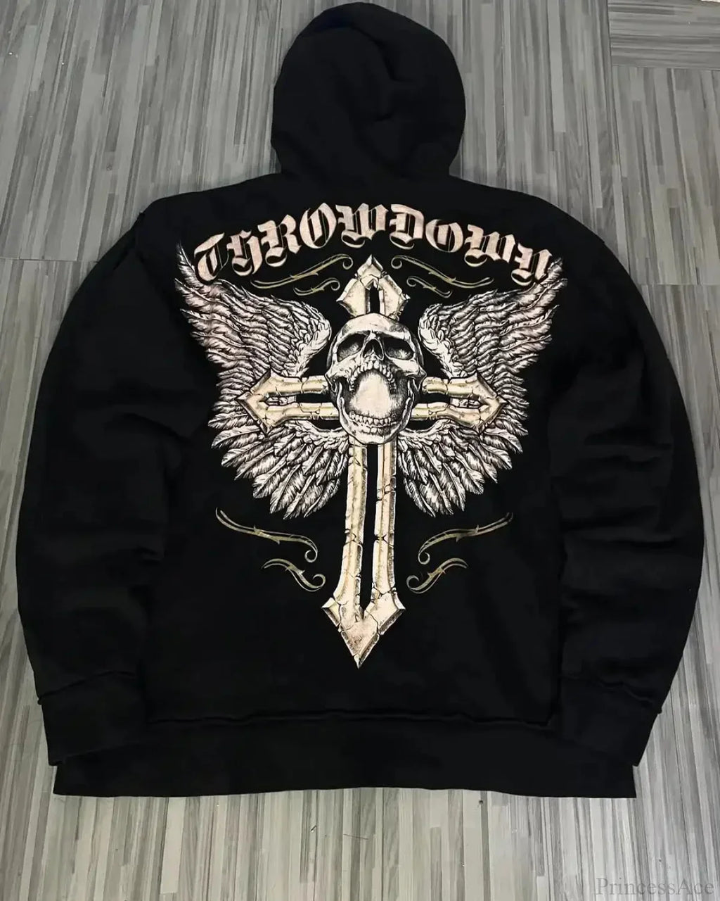 Distress Vintage Gothic Skull Hoodie