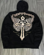 Distress Vintage Gothic Skull Hoodie