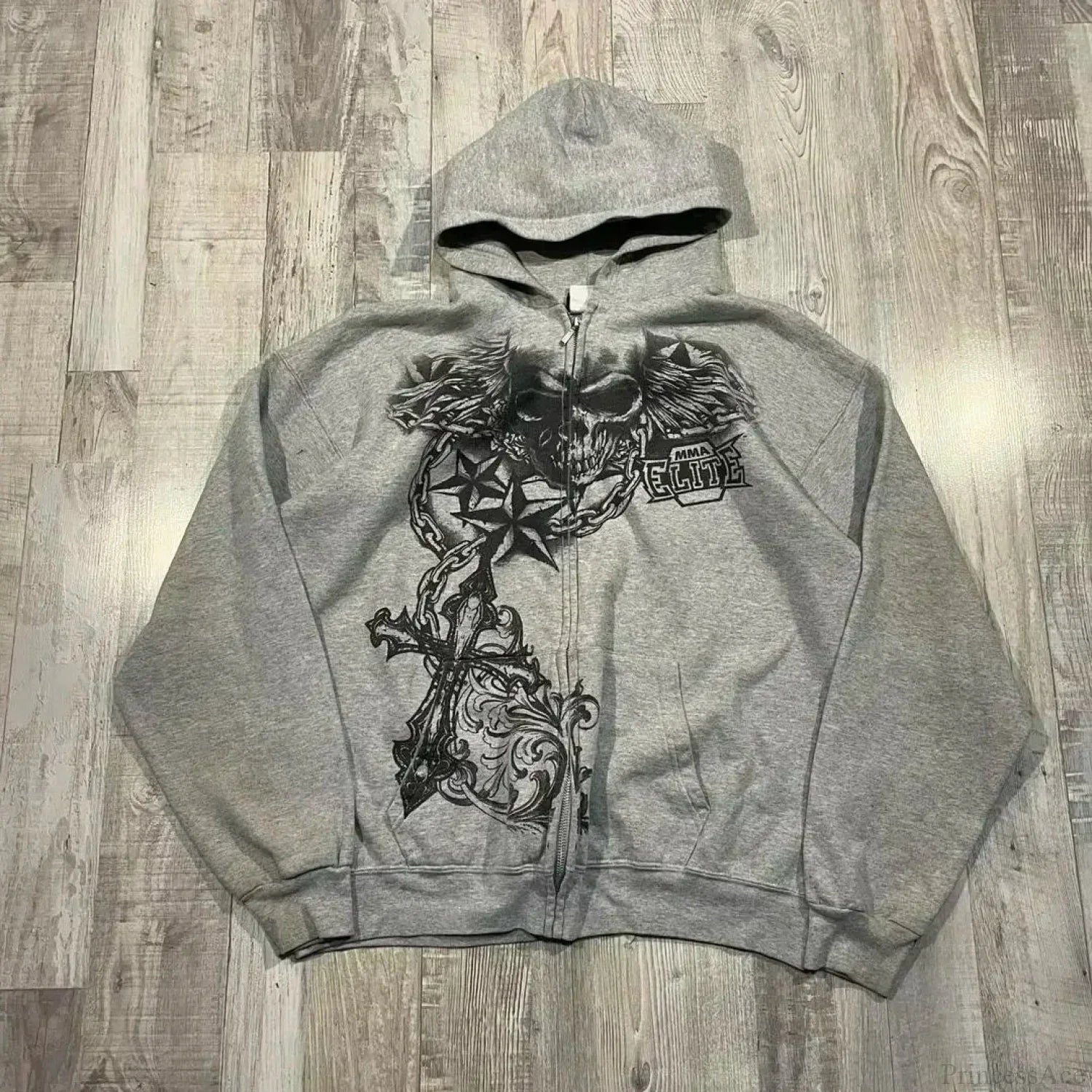 Distress Vintage Gothic Skull Hoodie