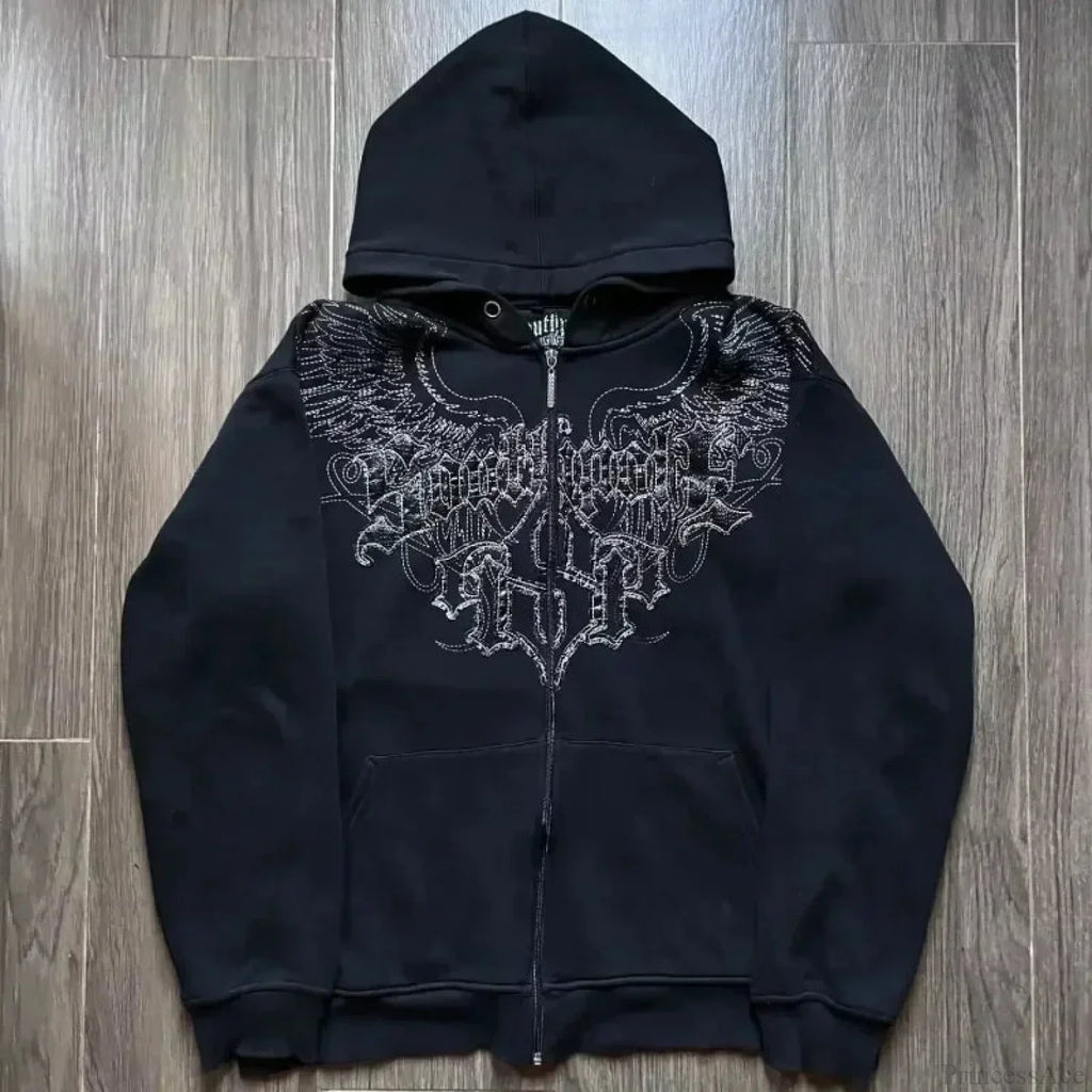 Distress Y2K Gothic Skull Hoodie