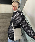 Distressed Cross Fishnet Charming Design Hollow Out Sweater